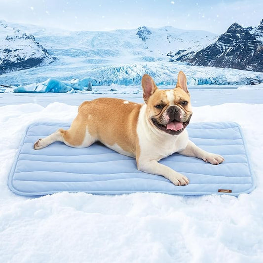 ZOMISIA Cooling Mat for Medium Dogs - Thin Portable Pet Cooling Pad, Breathable and Washable Cool Fiber with Non-Slip Bottom, Outdoor Use for Summer, 29x18, Blue