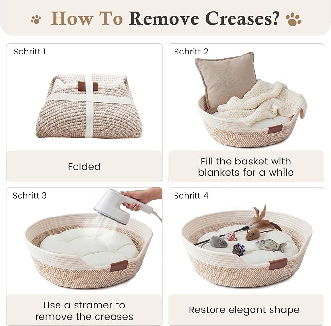YOUDENOVA Cat Bed Basket with Removable Cushion,Stimulicat Handwoven Cat&Dog Basket,Cat Beds for Indoor Cats Couch, Kitten Bed for Medium and Large Cat, All Season Universal
