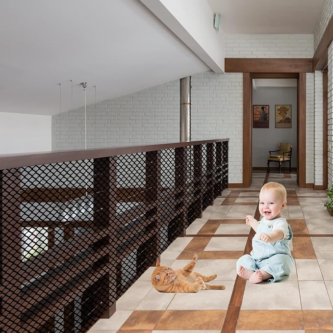 Baby Gate for Stairs, Banister Guard for Kids, Pets, Toys, 59ft L x 2.66 ft H, Mesh Netting Safety Net for Balcony Rail Stair, Stairway Net Baby Safety Products for Indoor & Outdoor (Black)