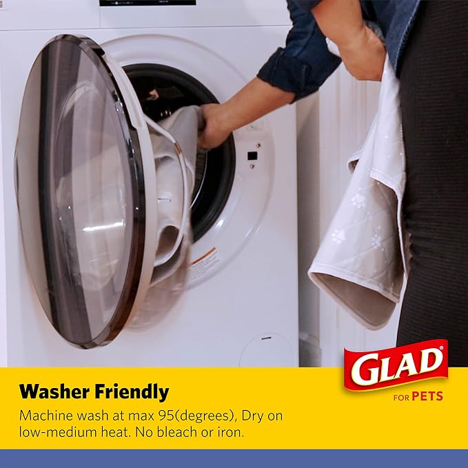 Glad for Pets Washable Dog Training Pads, Small, 18 x 24, 2 Count | 3-layer leak protection, no-slip vinyl bottom, gray with paw prints, reusable for puppies and adult dogs