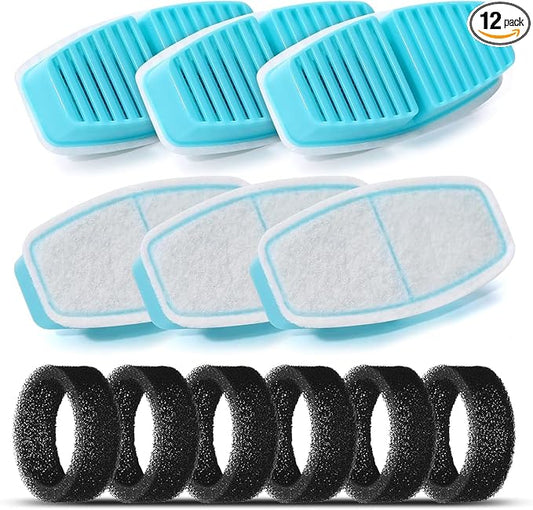 BEMOONY Cat Water Fountain Filters: Pet Water Fountain Replacement Filter | 12 Packs of Cat Fountain Filters (6 Carbon Filters + 6 Sponges) - Multiple Filtration Please replace it every 2-3 weeks