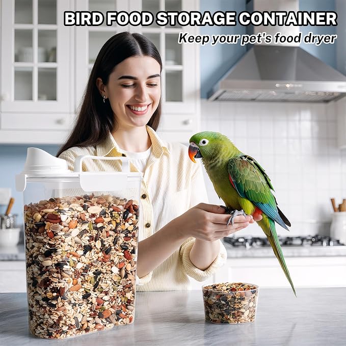 Dog Cat Food Storage Container with Cup (White, 5+10L) | Pet Food Pourable Container Airtight with Large Spout, BPA-Free Plastic Food Dispenser for Pet Food, Bird Seed, Rice, Flour