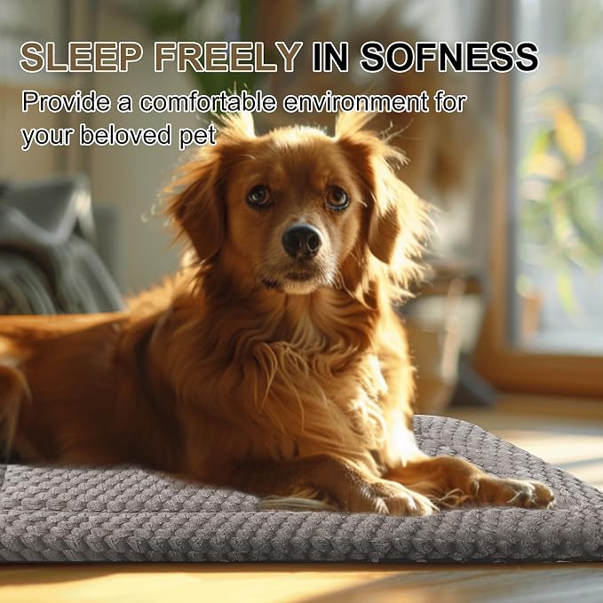 Dog Bed Crate Mat, Soft Durable Washable Anti-Slip Kennel Pad for Dogs & Cats, Reversible (Light Gray, L(35"*23"*1.5"))