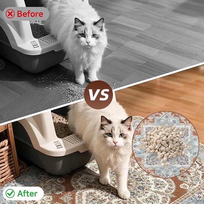 Cat Litter Mat 2 Pack, Reusable Large 36"x48" Kitty Litter Trapping Mat, Machine Washable Litter Mats for Cats, Waterproof & Non-Slip Compatible with Cat Box (Beige Medallion)