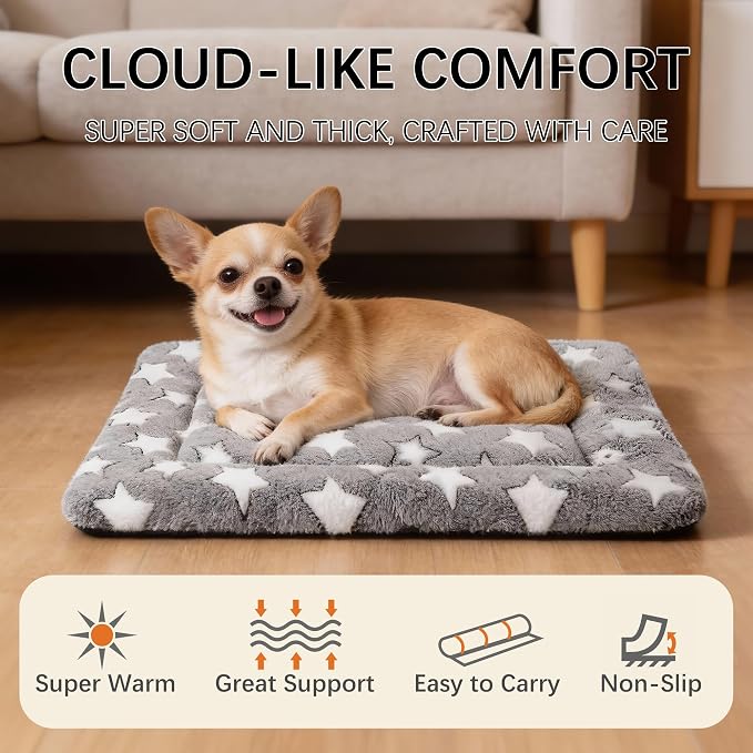 Dog Bed Mat, Reversible Crate Pad, Machine Washable for Small Dogs | Ultra soft plush, dual-sided cool/warm, machine washable kennel mat for small dogs, cute travel bed