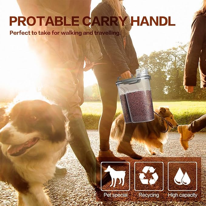 TIOVERY Dog Food Storage Container, 5-7 Lbs Airtight Pet Food Container, Cat Food Container Dispenser with Portable Handle, Pouring Spout and 4 Seal Buckles for Dogs Cats 2 Pack Grey
