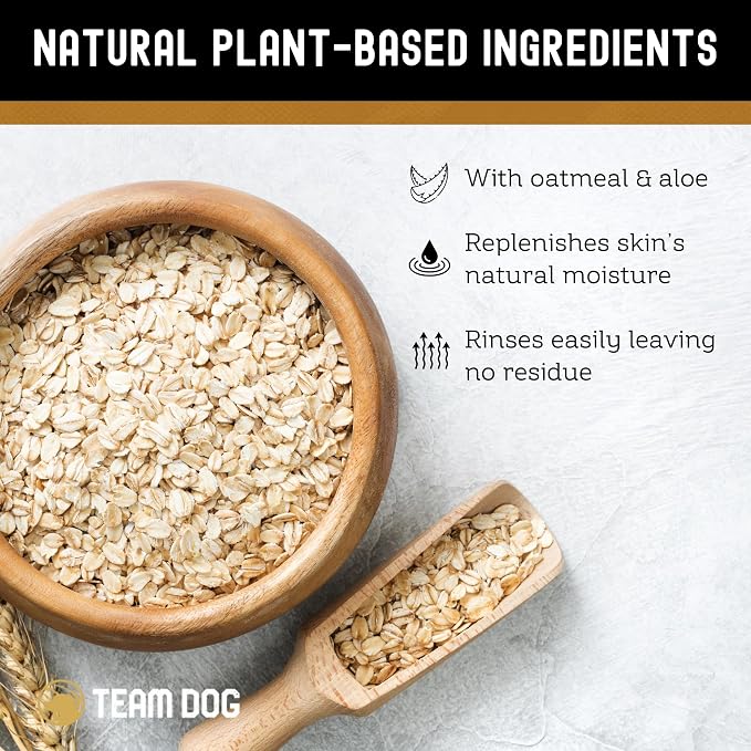 TEAM DOG 5 in 1 Oatmeal Shampoo for Dogs | Moisturizing, Detangling & Deodorizing Dog Shampoo and Conditioner | for Allergies & Sensitive Skin | Plant-Based Blend with Natural Ingredients | 16 Fl Oz