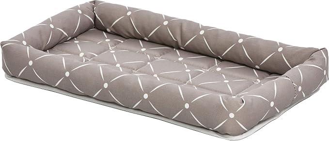MidWest Homes for Pets 40236-MRD Quiet Time Couture Ashton Bolster Pet Bed, Intermediate Dog/36, Mushroom, Mushroom & White Diamond Pattern, 36-Inch