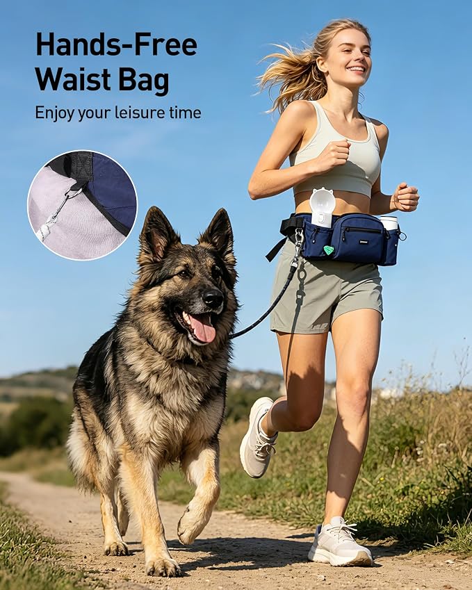 AGPTEK Dog Treat Pouch,Dog Walking Bag | Poop Bag Holder,Dual Bottle Holders,Removable Snack Pouch,Dark Blue