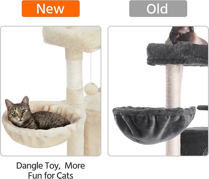 Topeakmart 42in Cat Tree Tower for Indoor Cats, Cat Condo with Perch & Hammock, Activity Center, Multi-Level Cat Furniture with Scratching Posts, Cat House, Beige