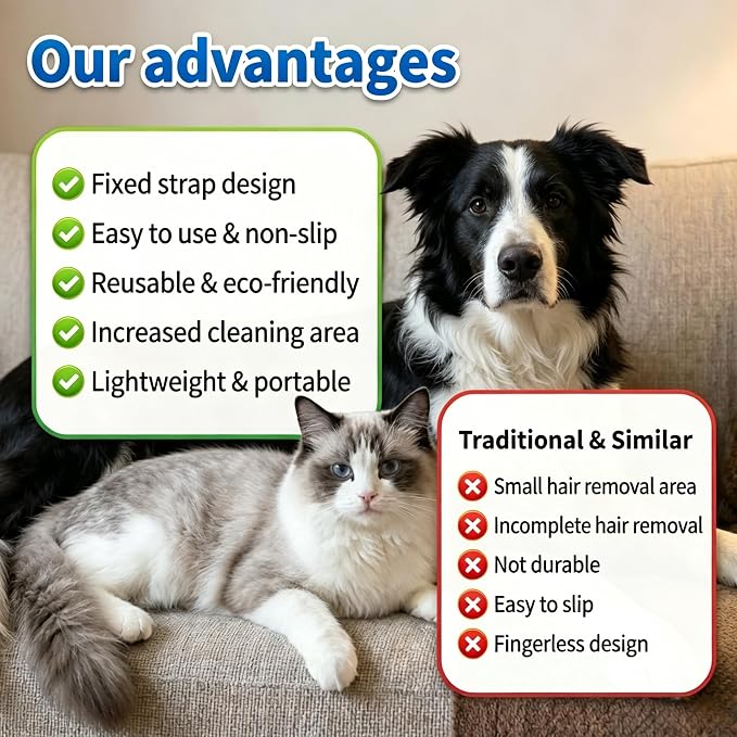Pet Hair Remover Glove for Dogs & Cats, 5 Finger Electrostatic Fur Removal Brush, Reusable Grooming Glove for Couch, Carpet, Furniture, Car Seat, Clothes