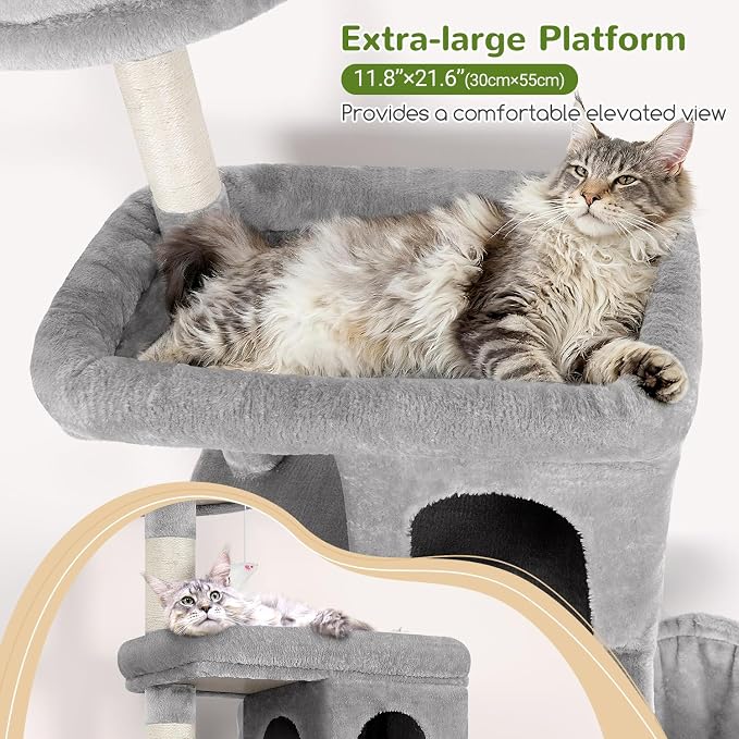 Globlazer Heavy Duty Cat Trees for Large Cats, Sturdy 72in Maine Coon Cat Tree for Large Cats 20 lbs+ Heavy Duty Cat Tower for Adult Biggest Cat with 6 Scratching Posts, Hammock, S72, Light Grey