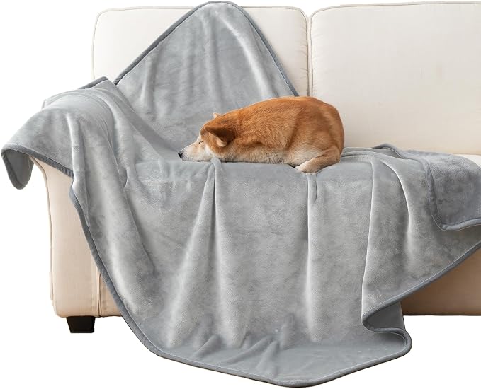 Waterproof Blanket for Couch Sofa Bed | Reversible Soft Flannel Throw Blanket for Medium Large Dogs Pet Leakproof, Protector for Crate, Travel, 50"x60", Light Grey
