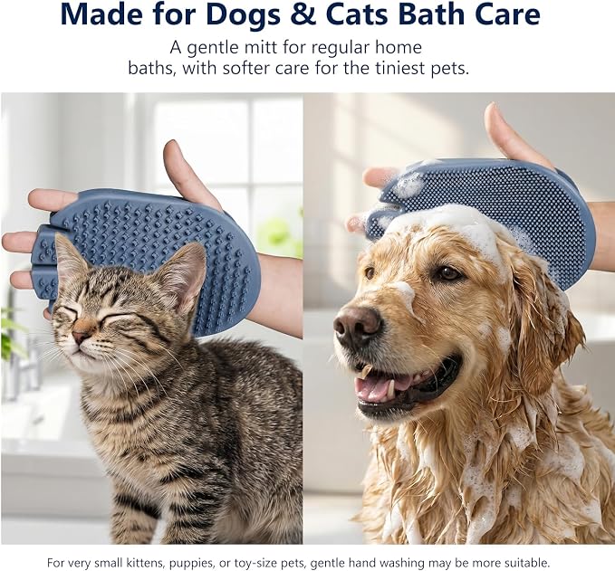 Pet Bathing Glove for Dogs & Cats, 1-Pack Dual-Sided Silicone Dog Bath Brush with Pre-Bath Massage Bumps and Shampoo Lathering Bristles, Cat Grooming Mitt for Shower Cleaning and Loose Fur