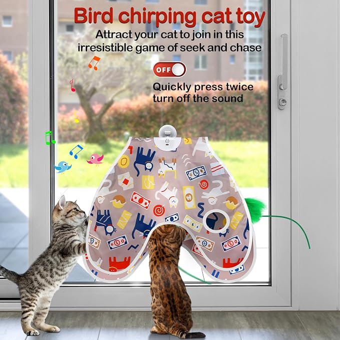 Interactive Cat Toys Moving Concealed Feathers Cat Toys Motion Activated Wall-Mounted Hanging Kitten Toy with Real Mouse Squeaky