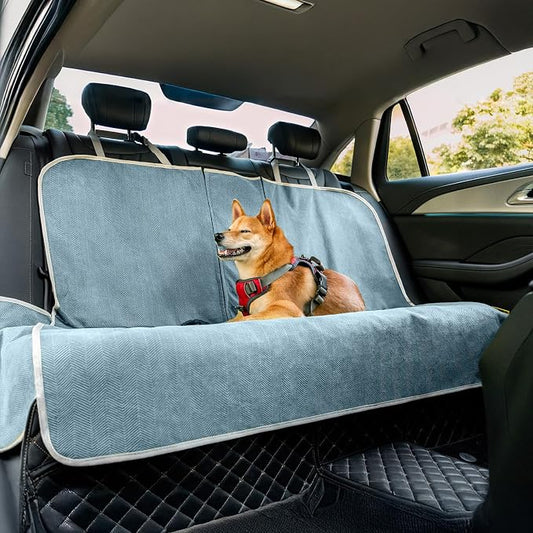 FUNNY FUZZY Dog Car Seat Cover for Back Seat, Back Seat Pet Cover for Dogs Waterproof, Scratchproof Dog Backseat Cover, Non-Slip Bench Car Seat Protector, Universal Fit Most Cars, SUVs, Trucks, Blue