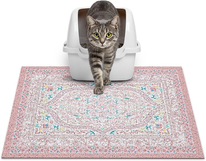 Glittme Cat Litter Mat, 24"x15" Non-Slip Washable Trapping Mat for Cats | Litter Trapping Mat With Thick PVC Coil To Catch Scatter, Soft On Paws And Waterproof Bottom To Protect Floors