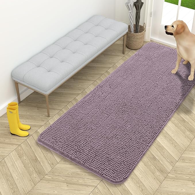OLANLY Dog Door Mat for Muddy Paws 54x24, Super Absorbent Chenille Mud Mat | Deep Plum, Absorbs Moisture and Dirt, Non-Slip Machine Washable Doormat, Quick-Drying Indoor Entryway Floor Carpet for Dogs