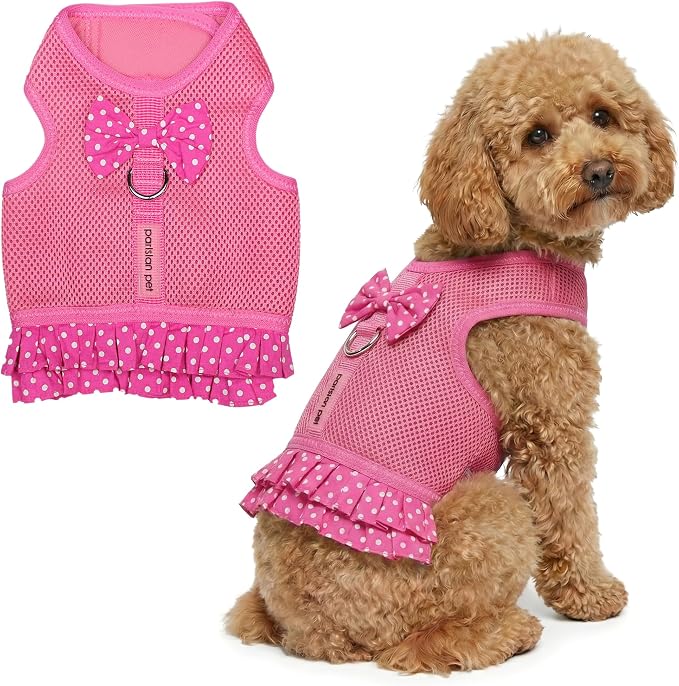 Parisian Pet Step in Dog Harness - 100% Mesh Fabric Pink Girl Dog Harnesses - Soft Fully Padded, No Pull Dog Vest Harness Dress - Puppy Harness - Dog Harness Large Sized Dog - L