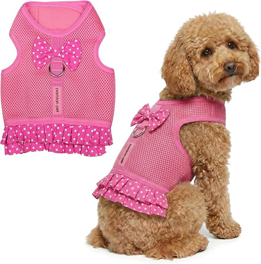 Parisian Pet Step in Dog Harness - 100% Mesh Fabric Pink Girl Dog Harnesses - Soft Fully Padded, No Pull Dog Vest Harness Dress - Puppy Harness - Dog Harness Large Sized Dog - L