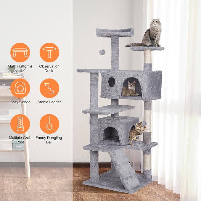 54 in Cat Tree Tower for Indoor Cats Multi-Level Cat Condo Cat Bed Furniture with Scratching Post Kittens Activity Center