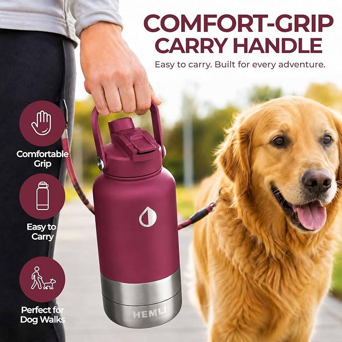 32 oz. Dog Water Bottle, Insulated Dog Travel Water Bottle, Stainless Steel Pet Water Bottle Dispenser Portable Food and Water Bowl for Dogs for Walking Dog Canteen Travel Kit