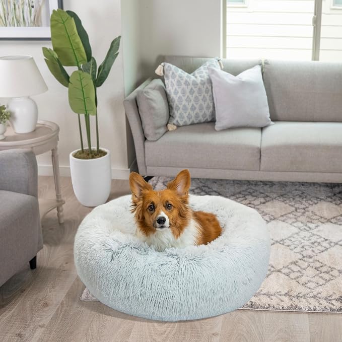 Best Friends by Sheri The Original Calming Donut Dog Bed for Medium Dogs up to 45 lbs, Shag Faux Fur, Frost Gray, Medium, 30" x 30"