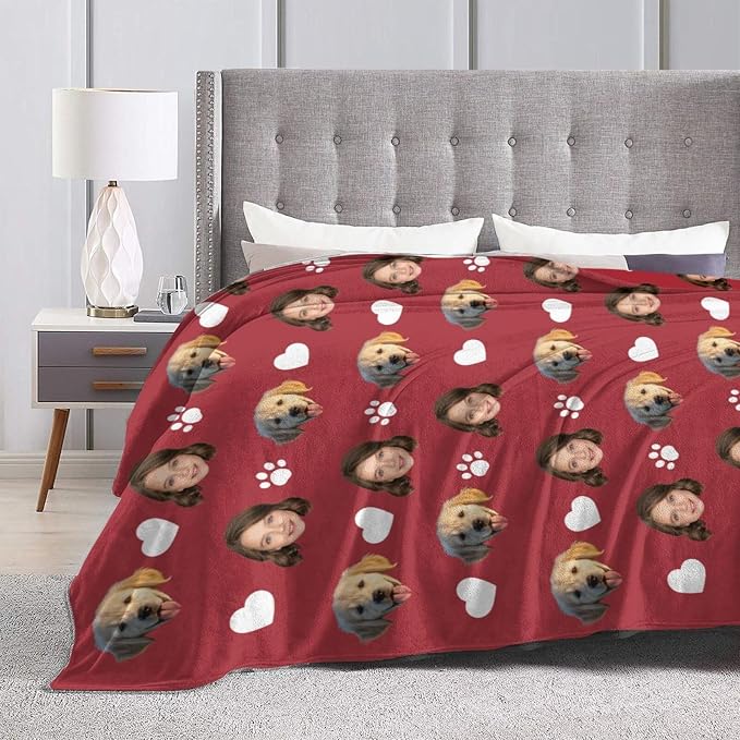 Nxwdwqa Personalized Dog Blanket Throws with Photos, Custom Pet Name Blanket, Dog Gifts for Pet Lovers, Customized Puppy Blanket for Adult Kid Birthday Christmas Fathers Mothers Valentines Gift