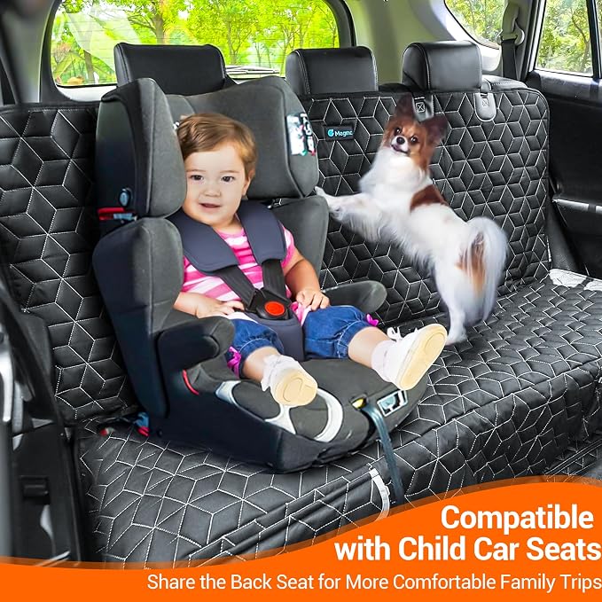 Meginc Dog Car Seat Cover for Back Seat, Waterproof Non-Slip Bench Protector for Dogs, Durable 600D Scratch Proof Seat Cover for Hair, Scratches, Travel and Daily Use in Mid-Size Cars, Mid-Size SUVs