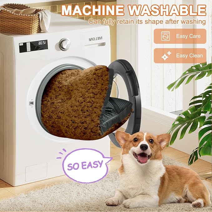 POCBLUE Washable Dog Beds for Crate, Small Plush Pet Mat for Cages, Anti-Slip Crate Pad for Outdoor/Indoor/Car Use, Comfy & Soft Kennel Pad for Dogs and Cats Up to 25 lbs, 23"x17", Brown