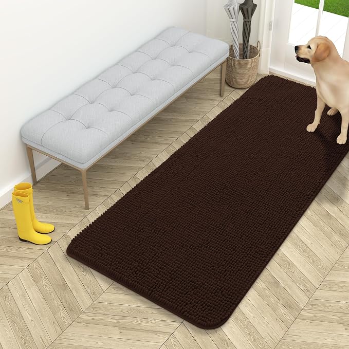 OLANLY Dog Door Mat for Muddy Paws 54x24, Super Absorbent Chenille Mud Mat | Brown, Absorbs Moisture and Dirt, Non-Slip Machine Washable Doormat, Quick-Drying Indoor Entryway Floor Carpet for Dogs