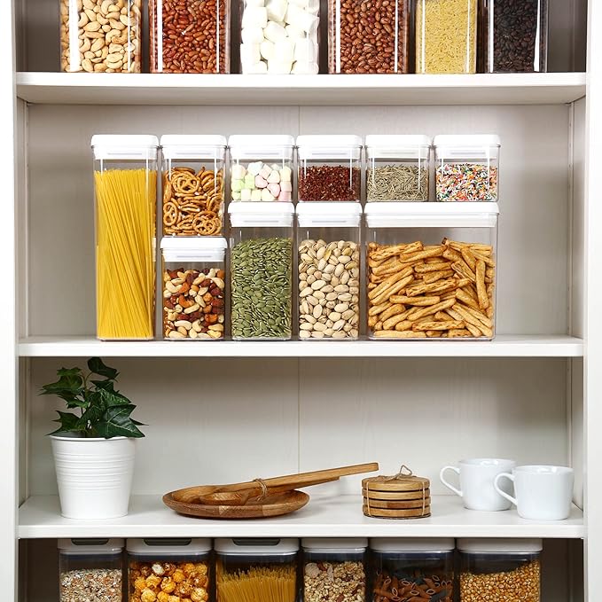 Felli Flip Tite Storage Container with Lid 4" Airtight Ring Seal Top, Stackable Acrylic Canister Jar Set for Kitchen Pantry Organizer, Food Spice Pasta Snack (5pk, Variety)