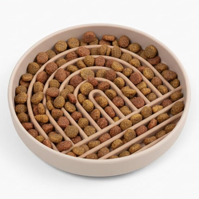 Should We Go? Slow Feeder Dog Bowls - Medium Size Silicone Slow Eating Dog Bowl for Puppies & Dogs with Suction Cup -Dishwasher-Safe, Lick Mat Design, Reduces Gulping,for All Breeds,7.5”x1.5”- Sand