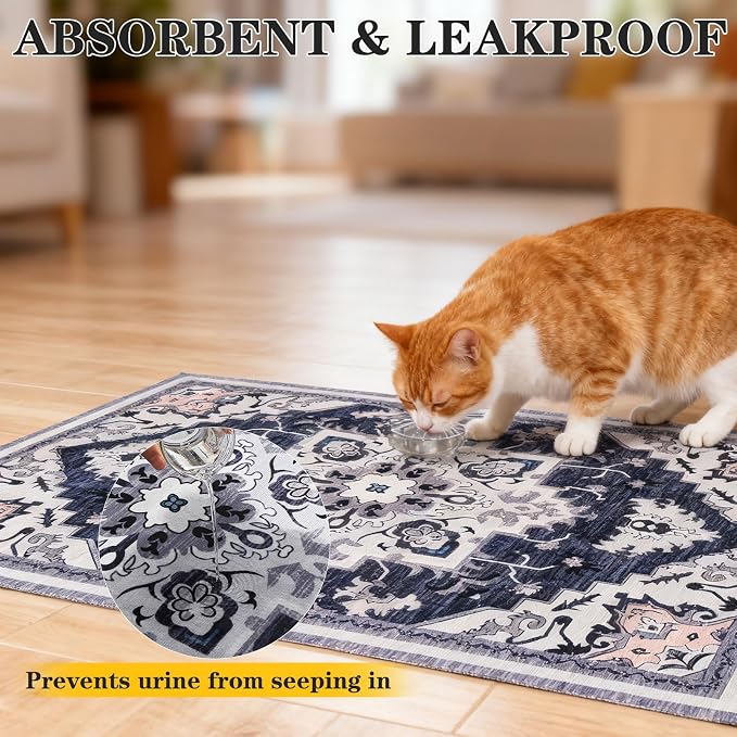EXPAWLORER Cat Litter Mat, 32”x48” XL Non-Slip Urine Waterproof Litter Trapping Mat Easy to Clean Washable Litter Box Mat for Floor Soft on Kitty Paws, Indoor Food Mats Rug Pads for Bathroom Grey