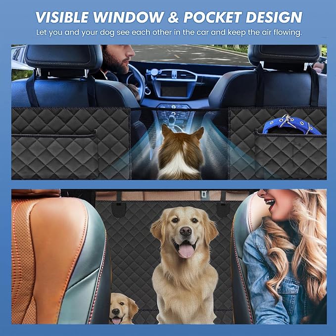 Exclusive Dog Car Seat Cover, Back Seat Cover for Dogs-Supports 400lb, Waterproof Dog Cars Seat Cover-Back Seat Pet Cover for Car SUV & Trucks, Pet Hammock for Car- Seat Cover for Dogs (1 Pack Black)