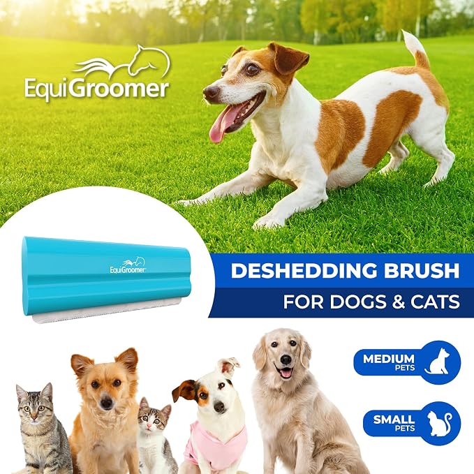EquiGroomer 5-Inch Undercoat Deshedding Brush for Dogs & Cats, Turquoise | Best for dogs up to 100 lbs and cats of any size, short or long hair, stainless blade, no cutting or pulling