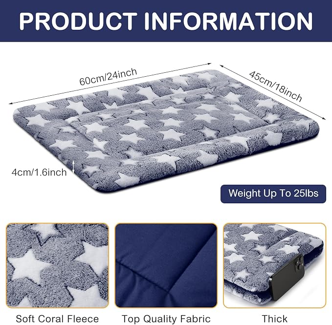 4 Pcs Dog Crate Pads Soft Warm,18 x 24 x 1.6 Inch,Star,Blue | Ultra Soft Warm Washable Anti-slip Kennel Bed Mat for Pets,Reversible Replaceable,for Small Medium Large Dogs and Cats