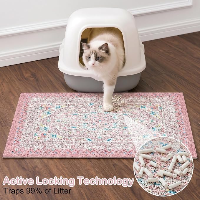 Glittme Cat Litter Mat, 40"x30" Non-Slip Washable Trapping Mat for Cats | Litter Trapping Mat With Thick PVC Coil To Catch Scatter, Soft On Paws And Waterproof Bottom To Protect Floors