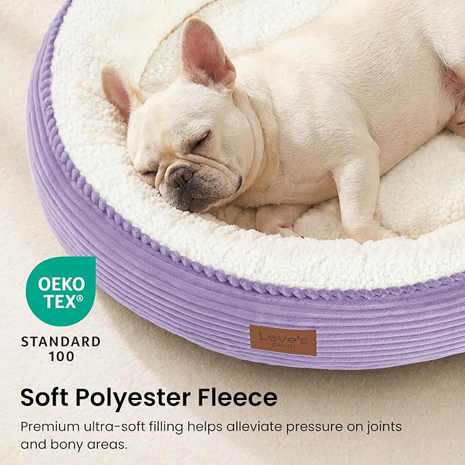 Love's cabin Round Donut Cat and Dog Cushion Bed, 30in Pet Bed for Medium or Large Dogs, Anti-Slip & Water-Resistant Bottom, Soft Durable Fabric Pet Beds, Washable Calming Cat Bed, Violet