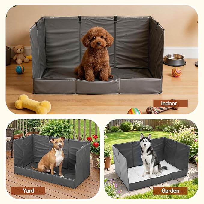 Foldable Dog Litter Box with High Walls, Waterproof Indoor Dog Potty Tray with 4-Inch Baffle, 33.5"×23.6"×15.9" Dogs Pee Pad Holder for Puppies Small and Medium Dogs