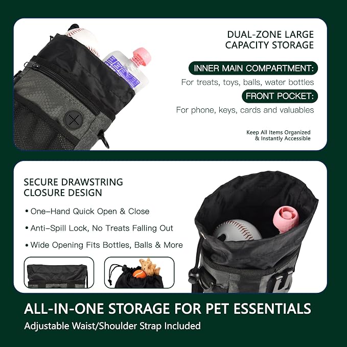 Dog Training Treat Pouch Hands-Free Waterproof with Adjustable Waist Strap