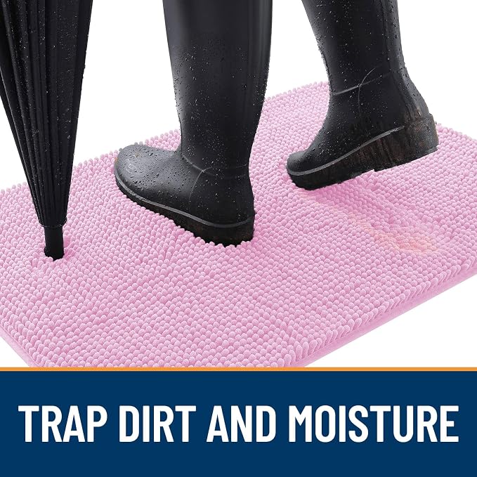 OLANLY Dog Door Mat for Muddy Paws 47x24, Super Absorbent Chenille Mud Mat | Pink, Absorbs Moisture and Dirt, Non-Slip Machine Washable Doormat, Quick-Drying Indoor Entryway Floor Carpet for Dogs