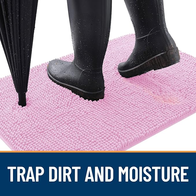 OLANLY Dog Door Mat for Muddy Paws 47x20, Super Absorbent Chenille Mud Mat | Pink, Absorbs Moisture and Dirt, Non-Slip Machine Washable Doormat, Quick-Drying Indoor Entryway Floor Carpet for Dogs