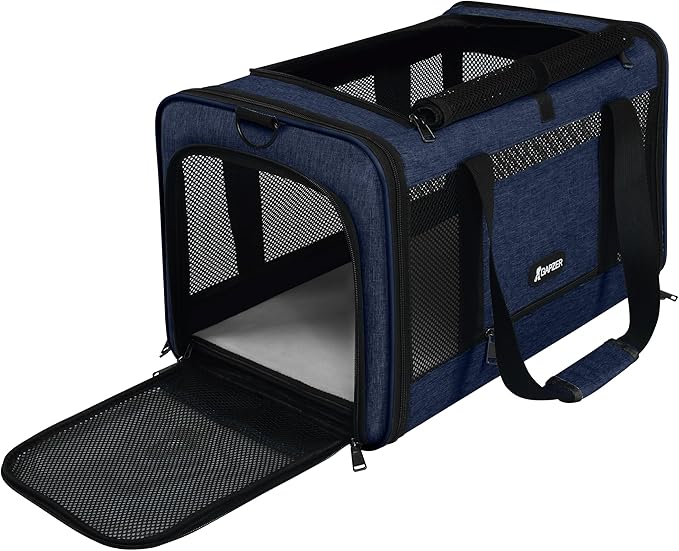 GAPZER Cat Carrier 18x11x11 United Airline Approved, Top Loader Heavy Duty Softshell Pet Flying Bag 18lbs, Small Dog Chihuahua Crate 5-10 Pounds, Kitty Transport Kennel, Miniature Poodle Case Navy