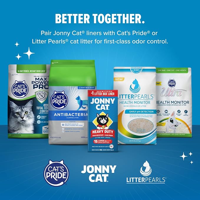 Jonny Cat Litter Box Liners: Heavy Duty - Tear & Leak Resistant - Drawstring Close - Jumbo, 15 Count
