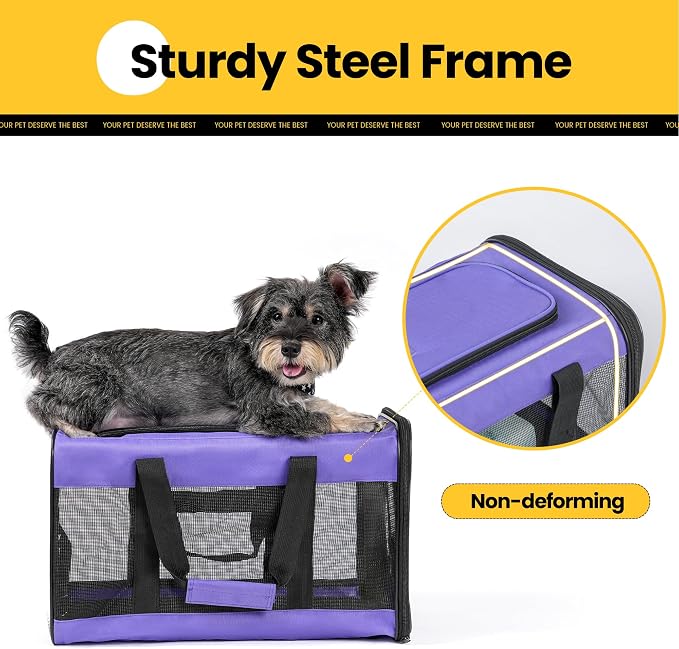 Conlun Dog Carrier Soft Sided, Large Cat Carrier with Inner Safety Leash, Pet Transport Carrier for Large Cats and Medium Dogs up to 20 Lbs, Collapsible Travel Puppy Carrier Bag -Purple L