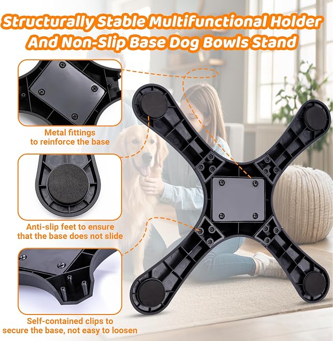 Elevated Adjustable Dog Bowl Feeding Stand, 3 Heights and Tiled Ajudst, Compatible with Moost Feeding Bowls, Great for Medium Large Dogs(Dog Food Bowl Stand 1 Pack)