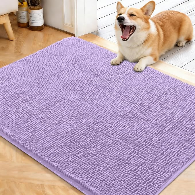 OLANLY Dog Door Mat for Muddy Paws 40x32, Super Absorbent Chenille Mud Mat | Lavender, Absorbs Moisture and Dirt, Non-Slip Machine Washable Doormat, Quick-Drying Indoor Entryway Floor Carpet for Dogs