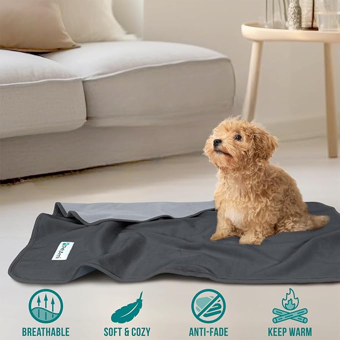 PetAmi Waterproof Dog Blanket for Small Medium Dogs Cats, Pee Proof Reversible Cat Blanket for Kitten Puppy, Soft Fleece Washable Pet Throw for Couch Car Crate Liner, 29x40 Gray