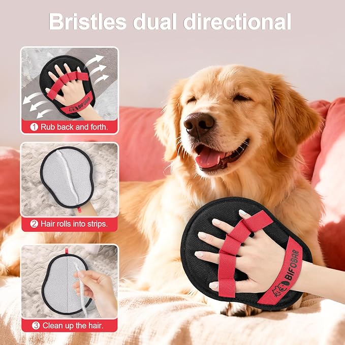 Pet Hair Removal Glove, Electrostatic Grooming Mitt for Dogs & Cats | Electrostatic pet hair remover tool with 5-finger design. Washable reusable for cats, dogs, sofas and furniture.